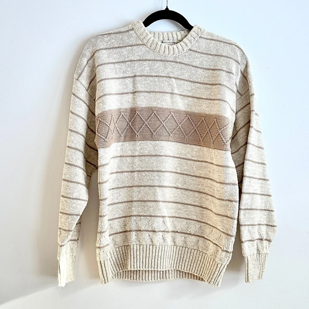 Vintage 80s Lord Jeff crewneck pullover striped Men sweater made in the USA Med - Picture 2 of 6
